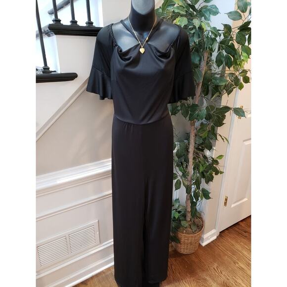 Venus Jumpsuit Womens 2X Black Short Sleeve Adjustable Strap Wide Leg Back Zip - Picture 1 of 14